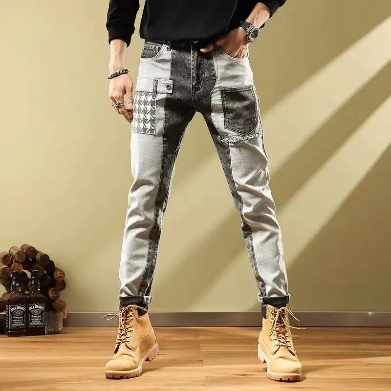 

Splicing Trousers Male Cowboy Pants Autumn Clothing Regular Designer Y 2k Vintage 90s Streetwear Harajuku Xs Tapered Men's Jeans