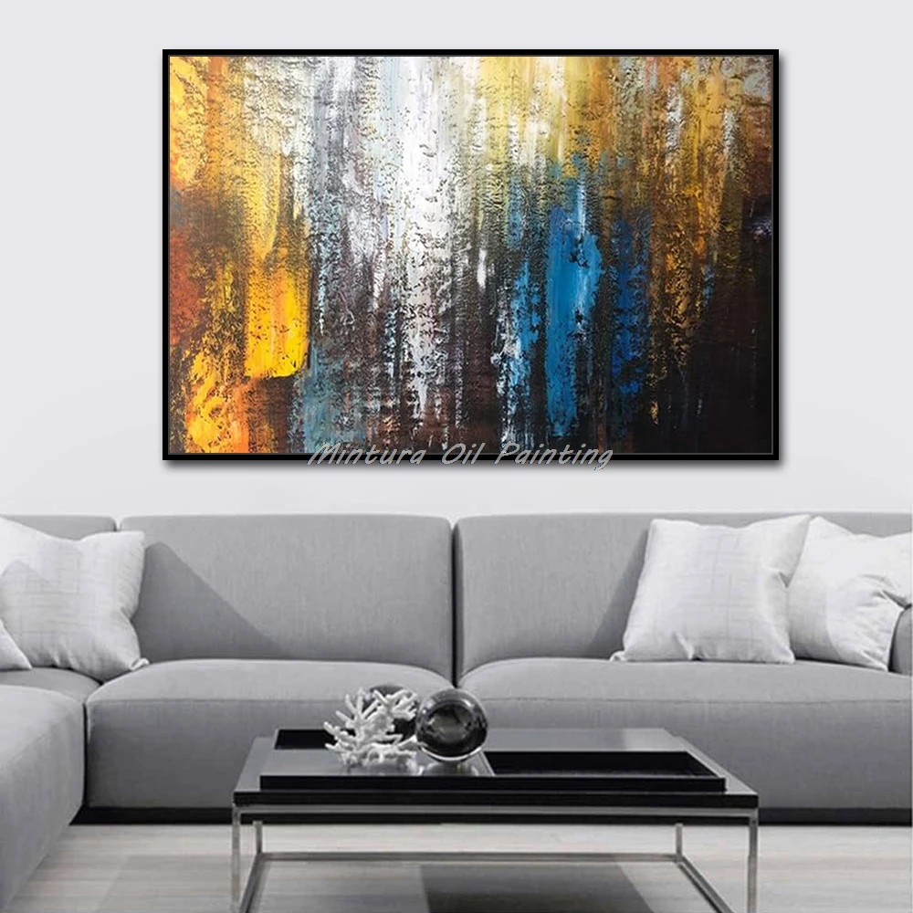 Mintura Wall Picture for Living Room Oil Paintings on Canvas,Hand-Painted The Different Colors Abstract Hotel Decor Art No Frame