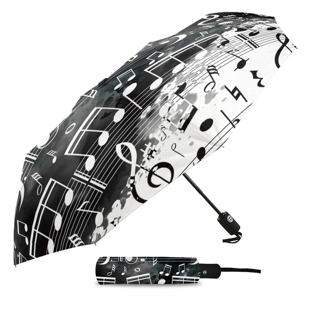 Musical Note Watercolor Splash Rain Foldable Umbrella for Women Males Eight Strands Sunny Umbrella Fully-automatic Umbrella