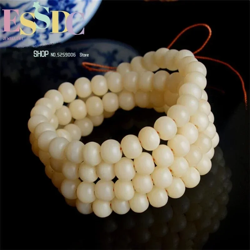 Hand Polished Natural Camel  Buddha Oil Apple Round 108 Beads Bracelet Prayer Mala Bone Carving Crafts Wholesale