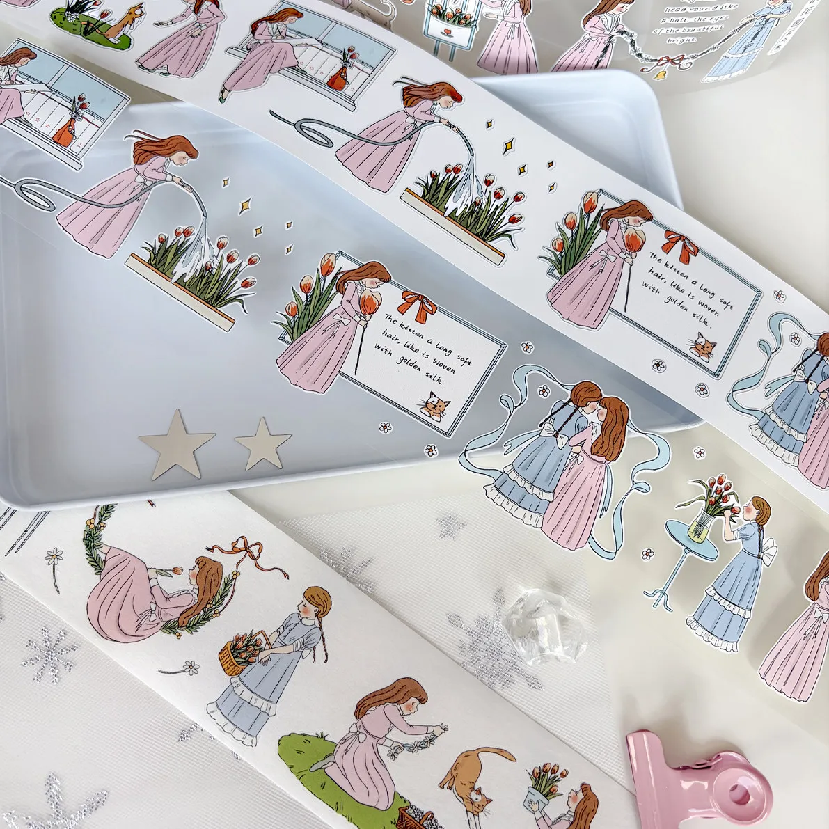 New Small Figure Her Garden Daily Washi Tape Die-Cut Sticker for Journaling Scrapbooking Light Retro Style Girl Versatile