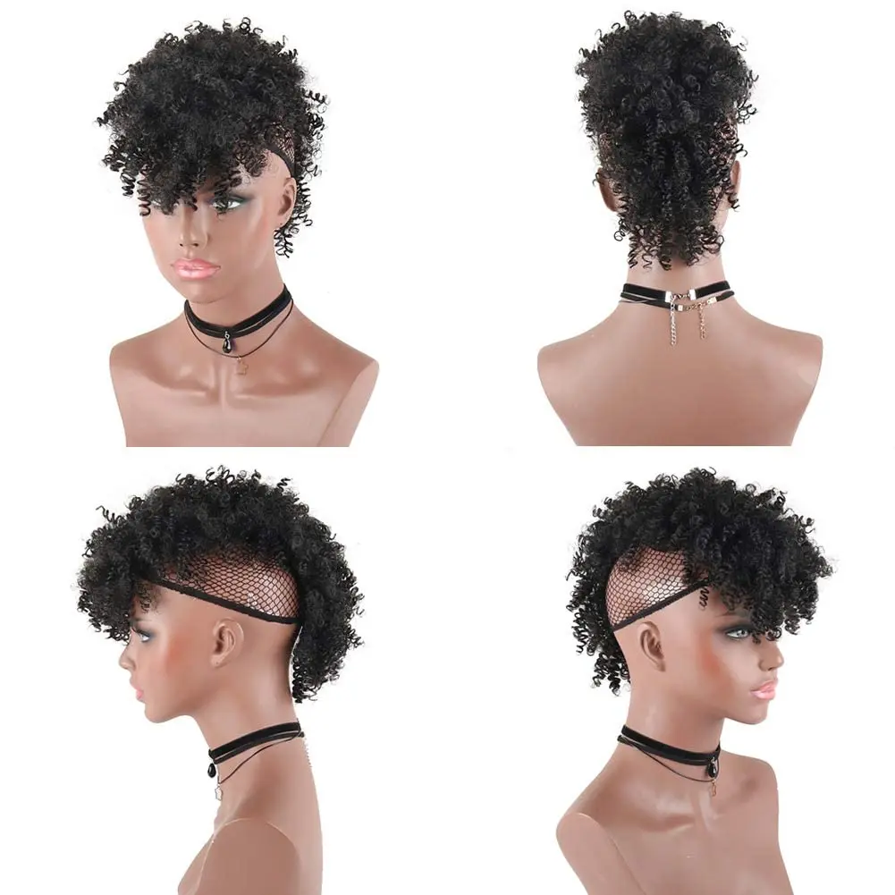 Syntetyczny bufiasty kucyk Afro z grzywką krótki perwersyjny kręcony kucyk rozszerzenie irokez kucyk Wrap Updo doczepiane włosy