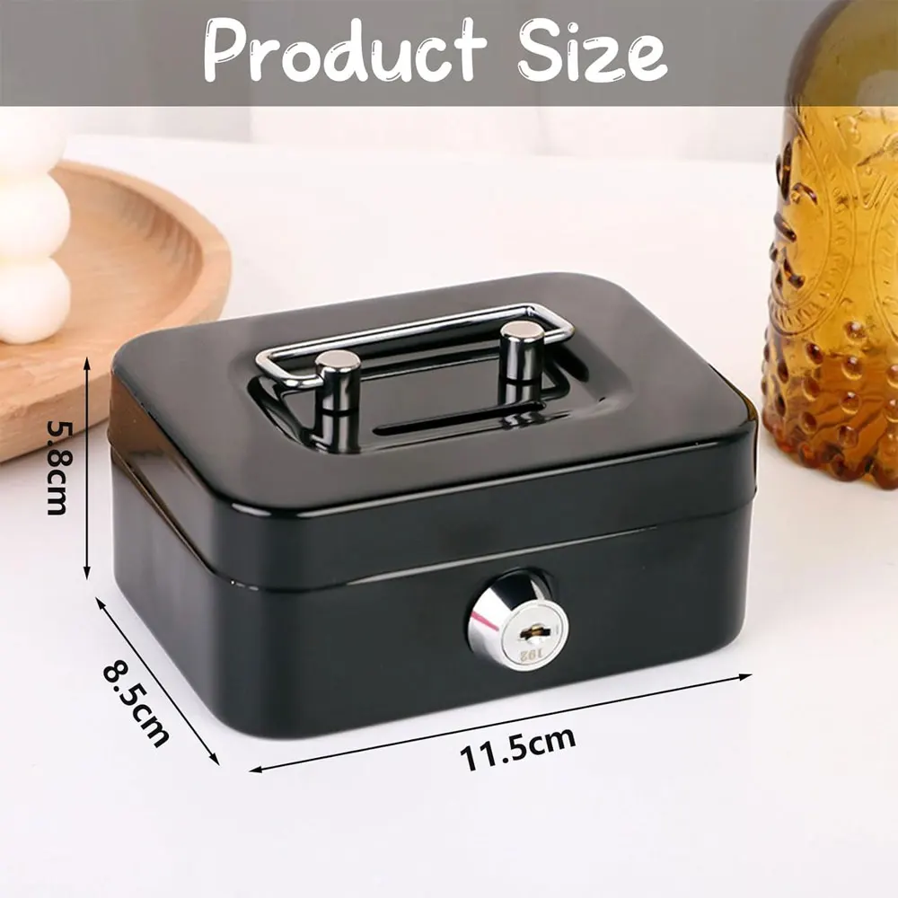 Mini Portable Cash Box, Small Lockable Cash Box with Key and Coin Slot, Metal Cash Box.