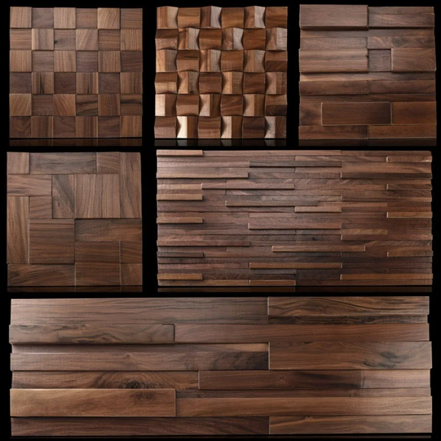 Natural Black Walnut Wood Wall Panel 3D Acoustic Diffuser Panel Solid Wood Mosaic Tiles for Home Office Bedroom Retro Wall Decor