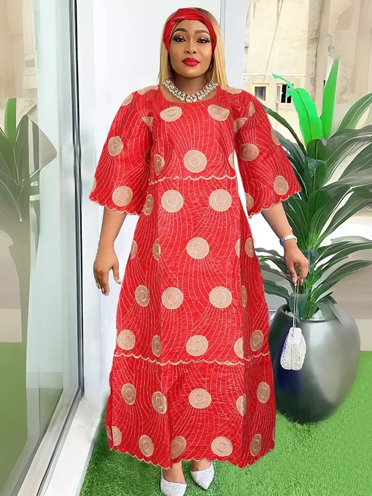 Bazin Dresses For Women African Traditional Wedding Party Evening Gown Plus Size Maxi Robe Dashiki Print Embroidery Clothing