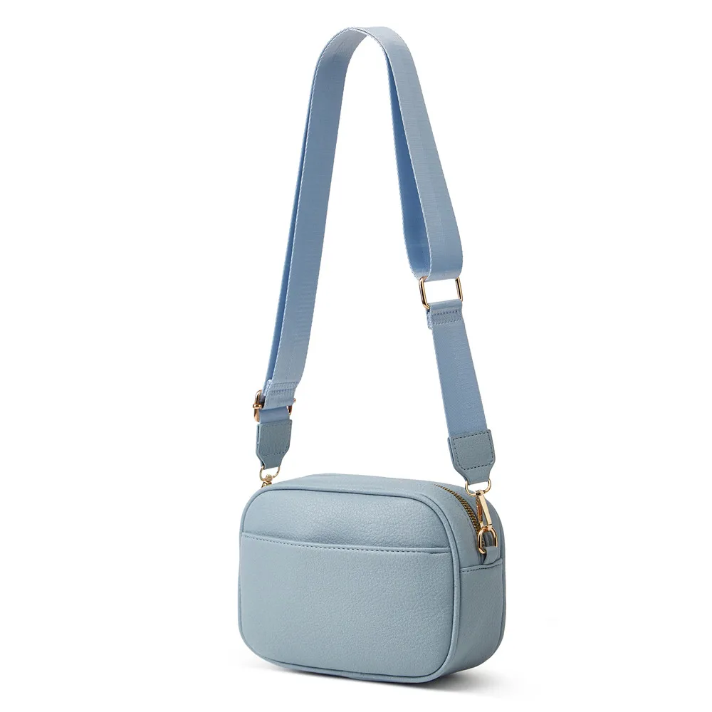 

Solid Classic Purses and Handbags Women Wide Fabric Strap Crossbody Bag Ladies Luxury Daily Use Zipper Shoulder Bags