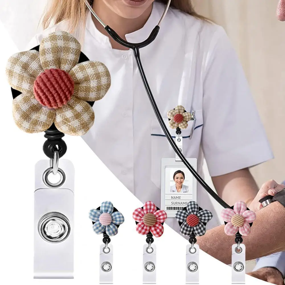 

Badge Holder Rotating Pull Clasp Design Sackcloth Retractable Flower Decorative Badge Reel School Supplies