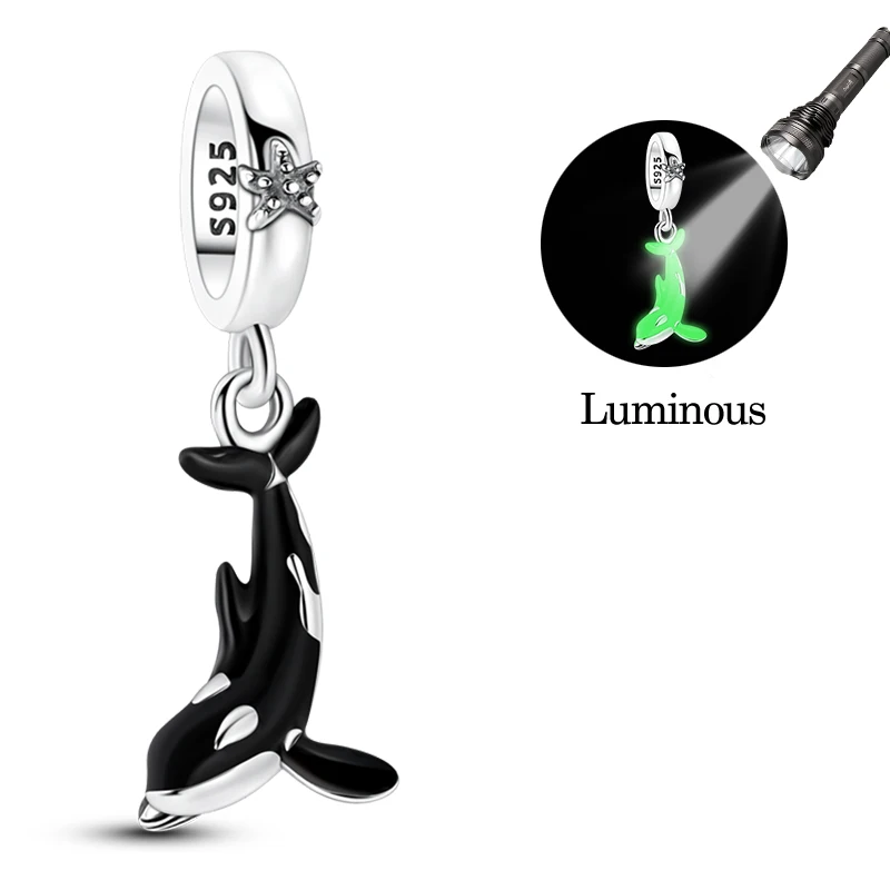 

Hot Sales 925 Sterling Silver Luminous Whale Charms Beads Fit Original Bracelet DIY For Women Birthday Anniversary Jewelry Gifts