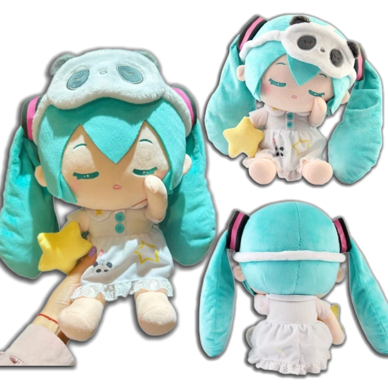 Hatsune Miku Plush Doll Anime Japanese Style Stuffed Toy With Panda Sleep Mask Pajama Dress Star Prop For Birthday Gifts Girl