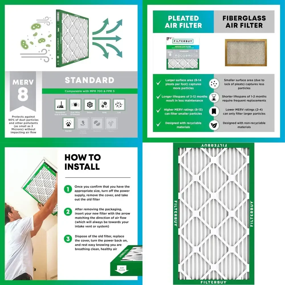 

6-Pack MERV 8 Pleated Air Filters for Dust & Allergy Relief, HVAC AC Furnace Replacement (Actual Size: 12.88 x 21.50 x 0.75)