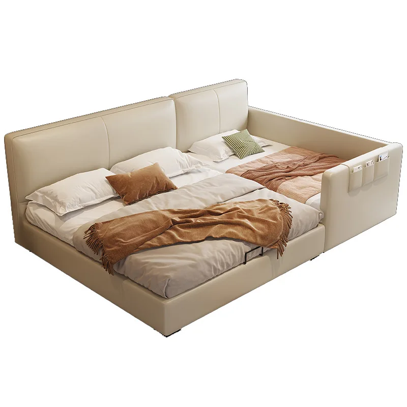

Small apartment, spliced oversized master bedroom bed, household solid wood leather bed
