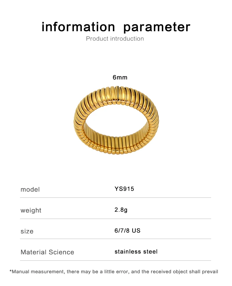 USENSET 6mm Thick 18K Gold Plated Stainless Steel Elastic Ring Fashion Custom Women Wrist Accessories Rust Proof