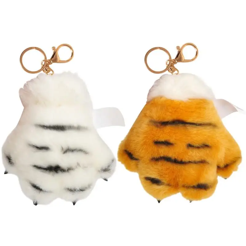 Tiger Paw Keychain Cute Tiger Paw Stuffed Soft Plush Keyring Portable Cartoon Paw Plush Backpack Decorative Charm For