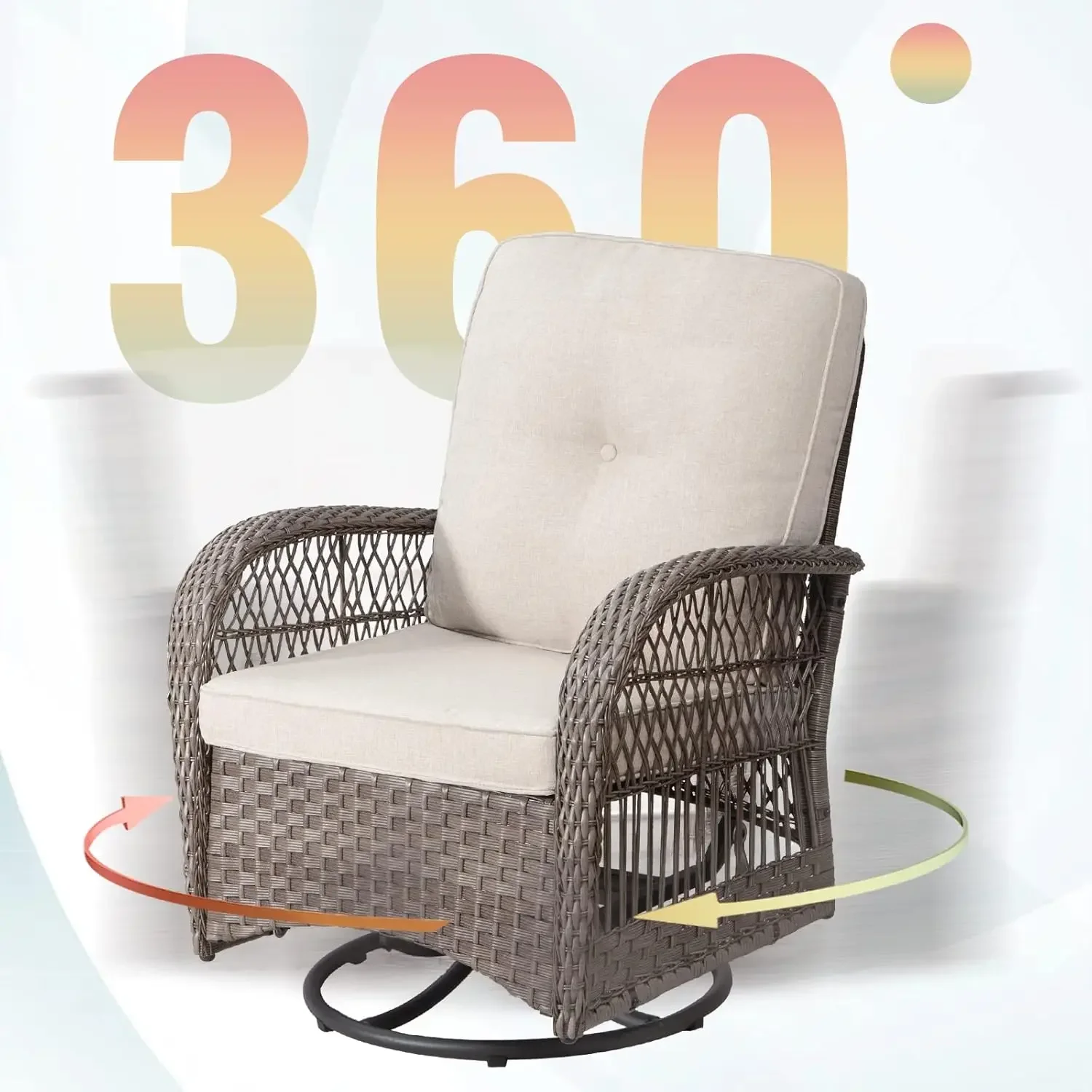 Bistro Set 3 Piece Outdoor Patio Furniture, Wicker Swivel Rocking Chair Set with Matching Coffee Table & Premium Fabric Cushion