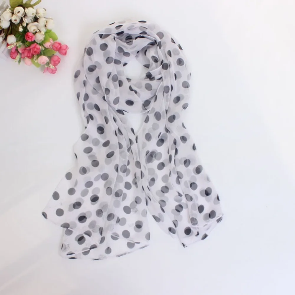 Polka Dot Scarf Ladies Women\'s Scarf Chiffon Scarf Soft Head Wraps Women\'s Lady Summer Sunscreen Air Conditioner Shawl