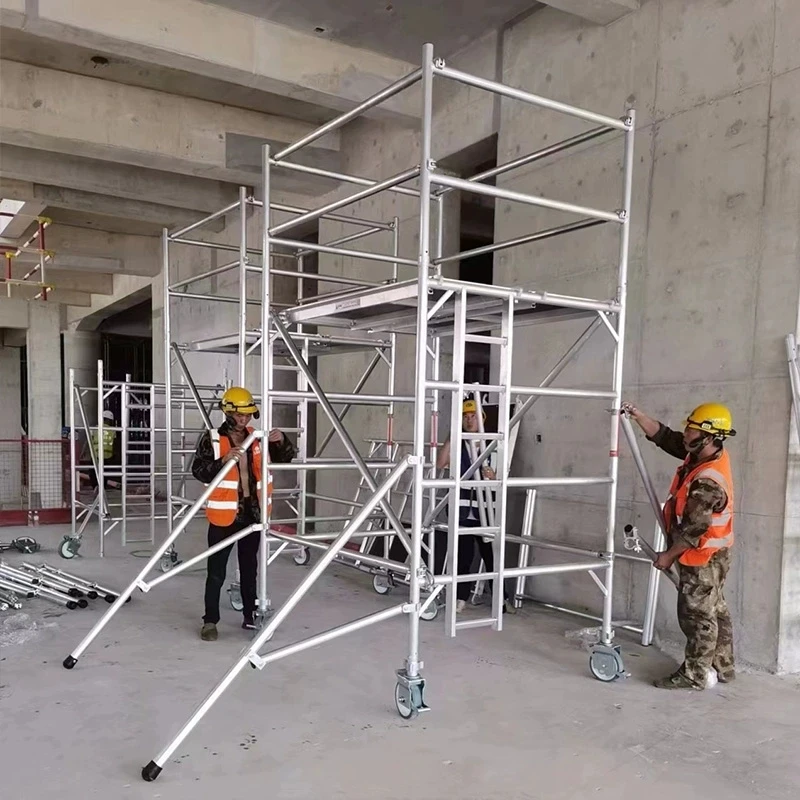 นั่งร้านเคลื่อนที่แบบมีล้อ อลูมิเนียม ขนาด 6-12 เมตร สำหรับงานก่อสร้าง ทนทาน