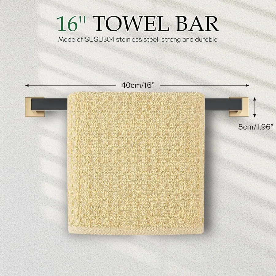 Set di accessori per il bagno in oro e nero Set di 5 portasciugamani Set di portasciugamani in acciaio inossidabile Set portasciugamani da 16 pollici