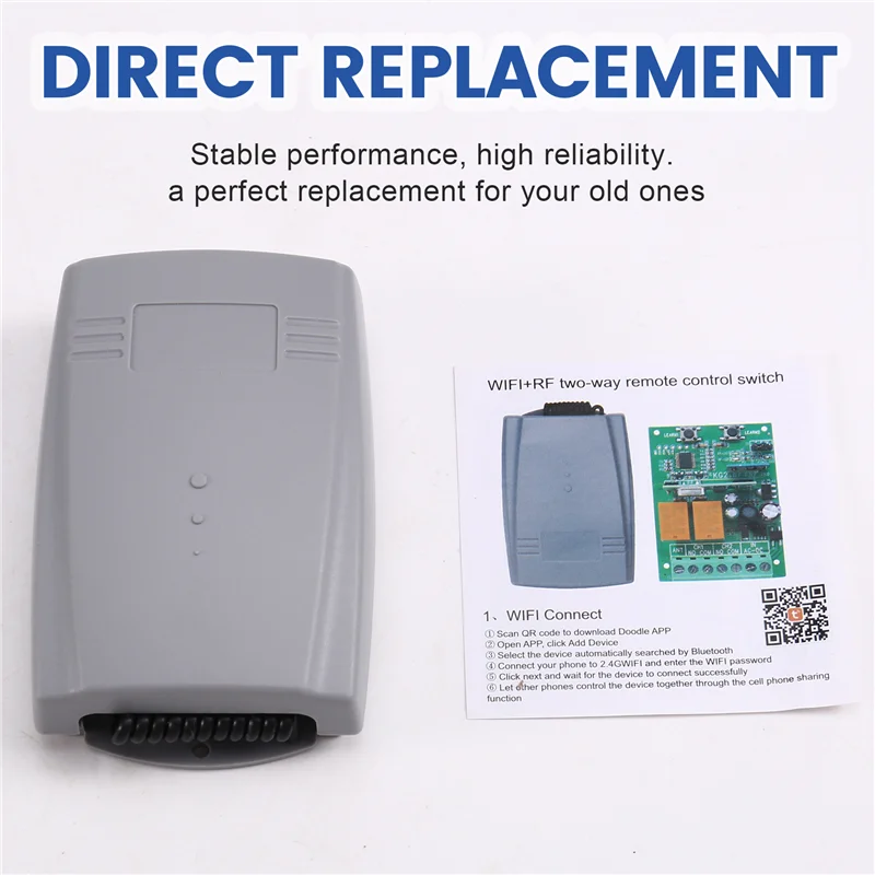 JABS-Tuya WIFI Garage Door Opener Controller Switch 2Ch 433Mhz Universal Fixed Rolling Code For Multi Brand Use