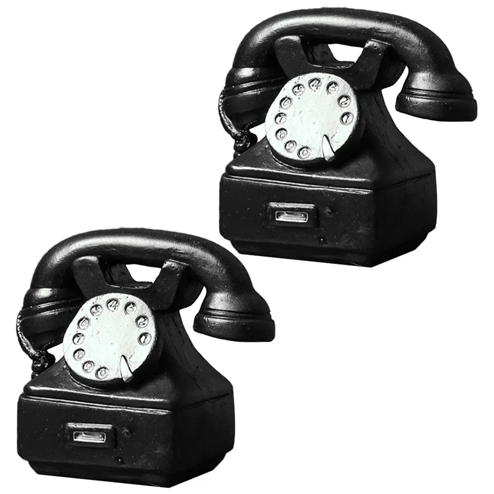 2Pcs Vintage Telephone Decoration Resin Retro Phone Ornament Desktop Decor Home Office Decorative Prop Display