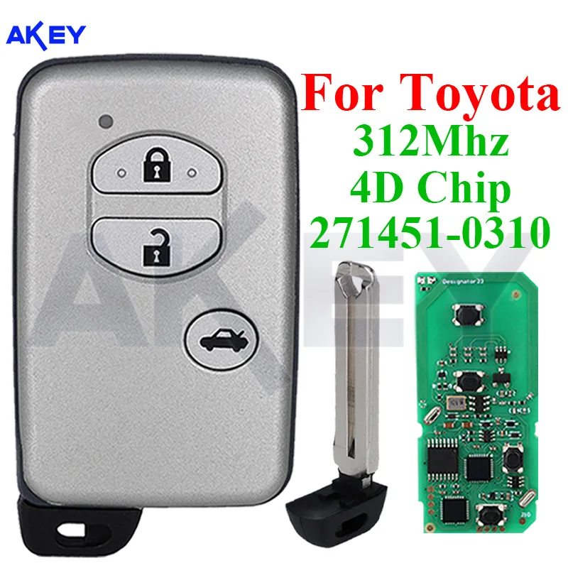 3 Buttons Smart Remote Car Key 271451-0310 312mhz 4D Chip for Toyota Camry Crown Mark X Majesta Japanese Imported 2005-2010