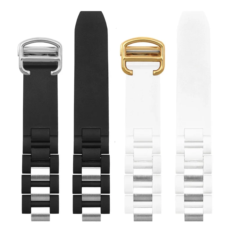 Waterproof rubber strap is suitable for cartier 21 century series silicone 20 * 10mm  strap, black and white for men and women