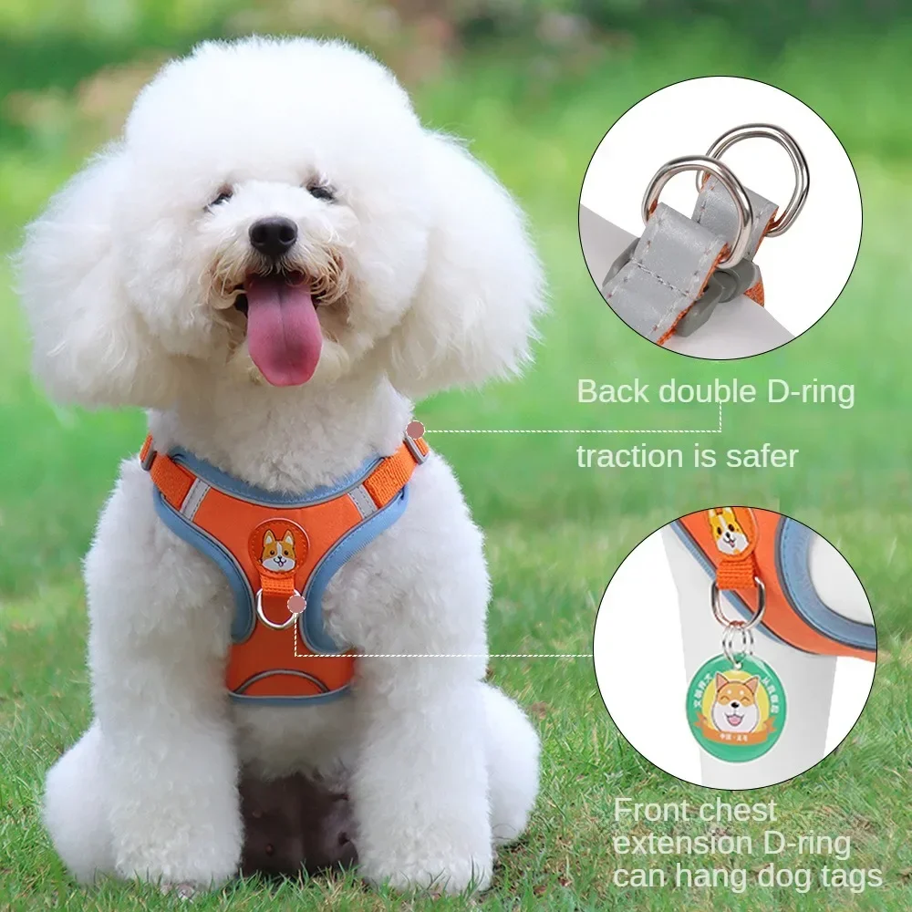 

Pet Suede Chest Harness Vest Dog Adjustable Cat Breathable Strap with Leash Reflective for Small Light Convenientn Pets Supplies