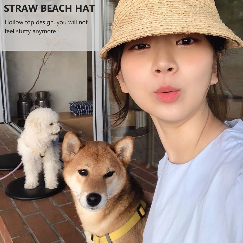 

Bamboo Large Brim Baseball Cap Beach Hat Hand Woven Sun Protection Wide Hats for Women Hollow Design Lightweight Portable Summer