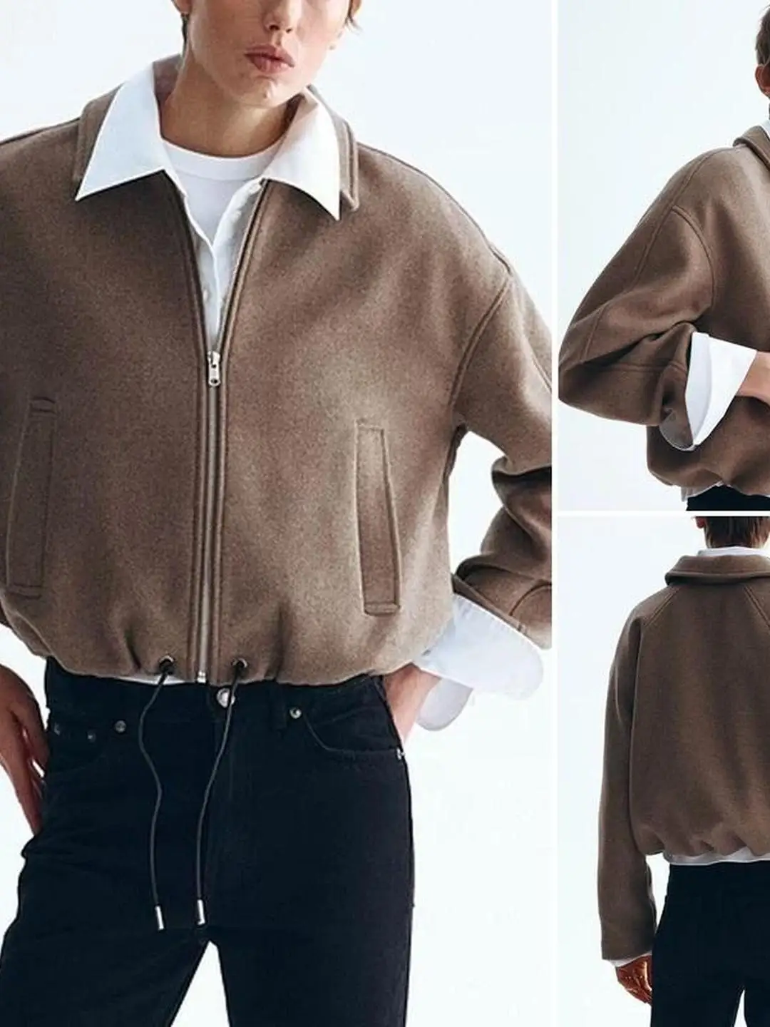Casual Style Mixed Fiber Short Jacket Long Sleeve Turn-down Collar Short Coat for Women Polyester Fiber 3D Effect No Cap