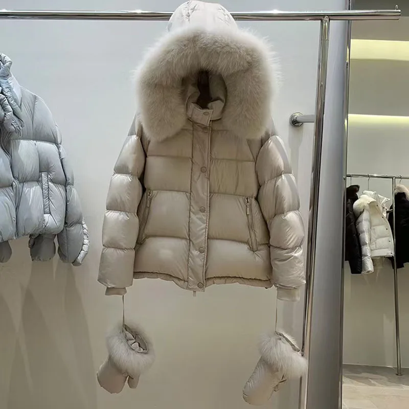 Women's Fox Fur-Trimmed Hooded Down Jacket, Extra-Thick and Warm White Duck Down-Filled Jacket, High-Quality Puffer Jacket,2026