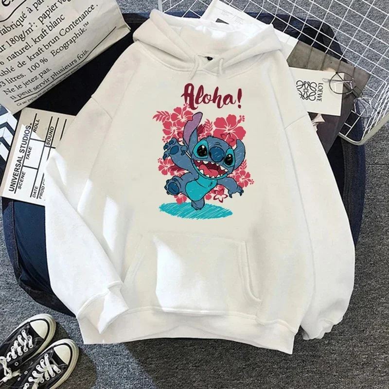 Funny Hoodies Women Harajuku Disney Stitch Christmas Pullovers Cute Kawaii Casual Tops Angel Print Long Sleeve Hooded Sweatshirt