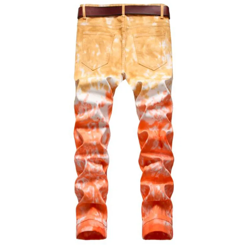 Pantalones Vaqueros coloridos para Hombre, Jeans rectos de motorista, ajustados, Tie-dye, informales, de algodón, 2024