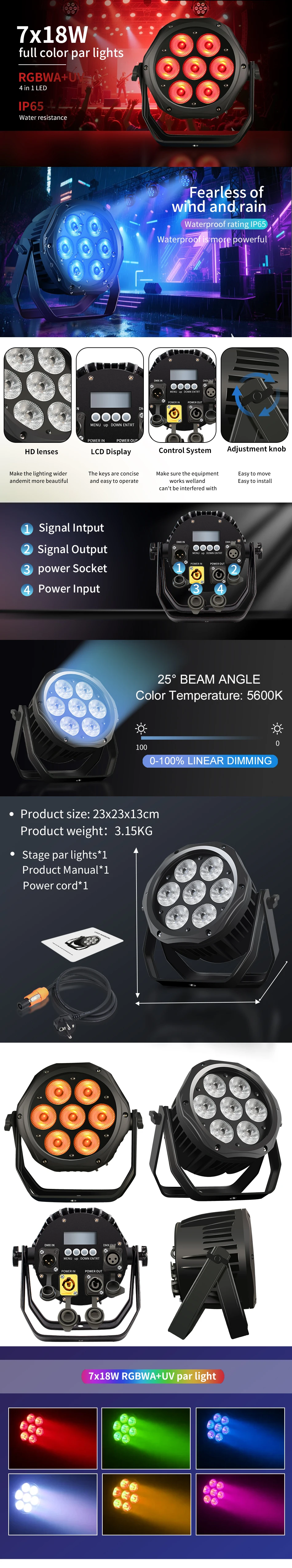 aicpose LED 7x18W RGBWA UV/RGBW Par-Licht IP65 Outdoor-Bühnenlicht DMX-gesteuertes Bühnenlicht DJ Disco-Licht – Detail 1