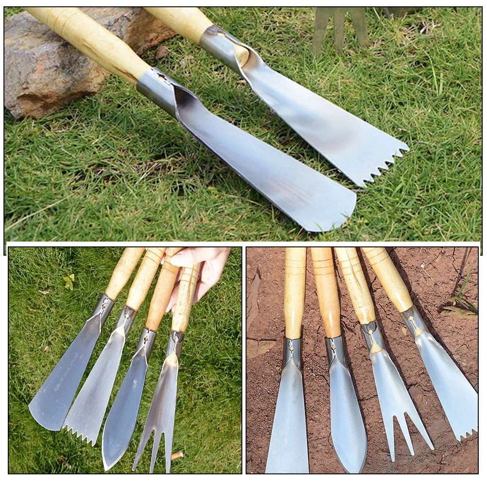 

4 pcs Garden Trowels Stainless Steel Wood Handle Multifunctional Shovels Planting Tool Weeding Soil Loosening Gardening Tools