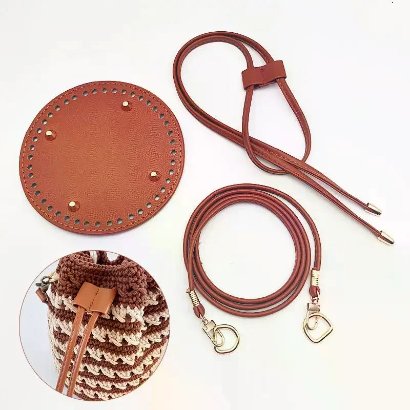 3Pcs/set Handmade Bag Bottom PU Leather Bucket Bag Base With Shoulder Strap For Knitted Bags DIY Crochet Bag Accessories