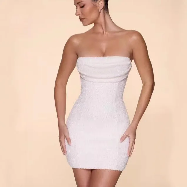 

Sexy iny Skirt Women's Svel Bustier Slim Fit Glowing Cross-Border New Sle Pure Desire Sle Knitted Dr