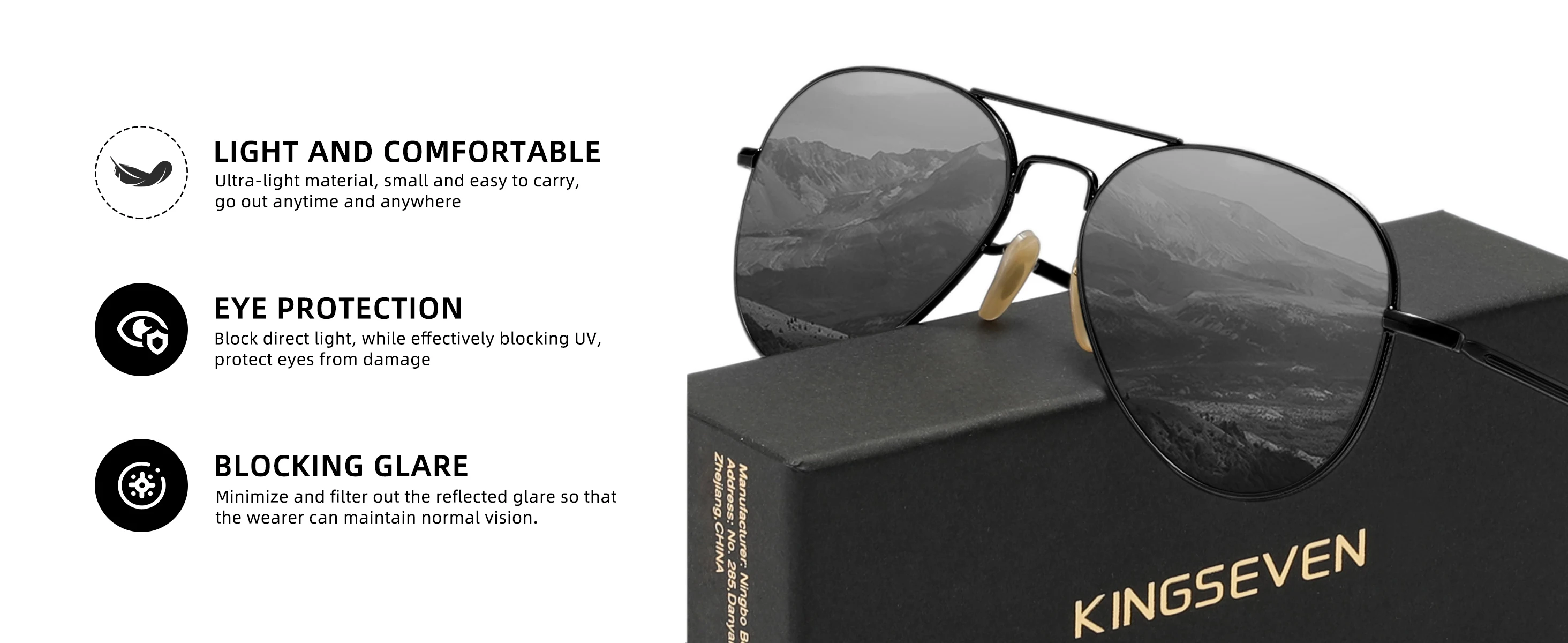 KINGSEVEN Modische Piloten-Sonnenbrille für Männer / Frauen Fahrsonnenbrille Blendschutz UV400 Oculos De Sol – Detail 3