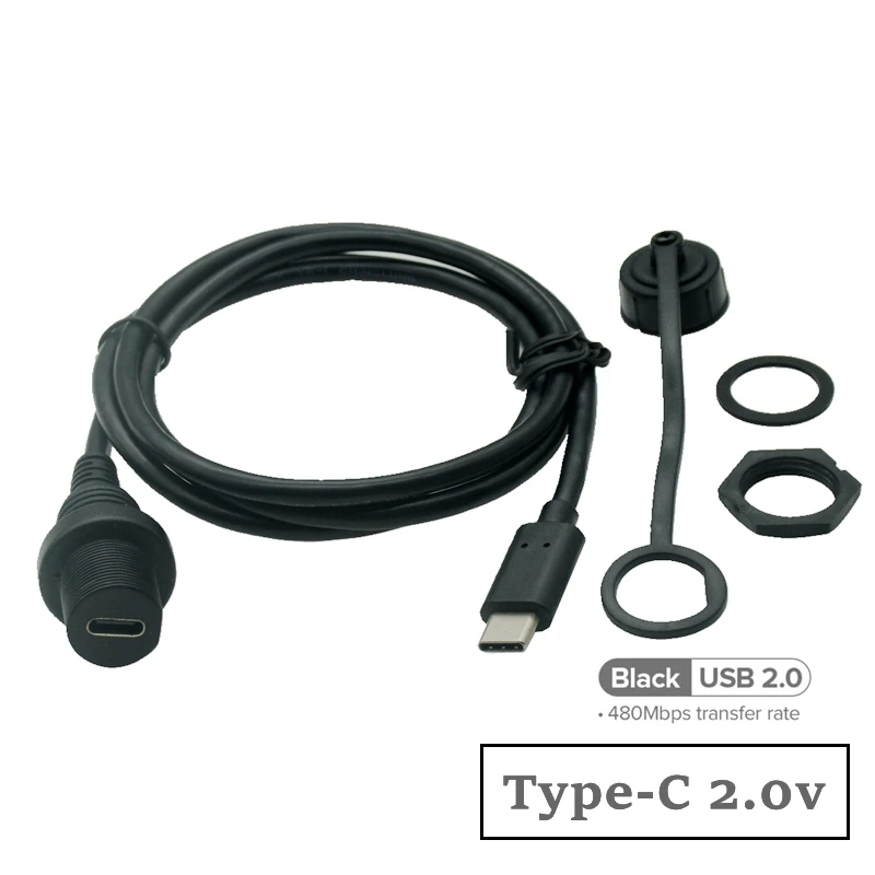 Usb Type C 3.1 Ip67 Waterdicht 2.0 Mannelijk Naar Vrouwelijk Dashboard Flush Panel Mount Verlengkabel Koord Voor Auto Vrachtwagen Boot Motorfiets