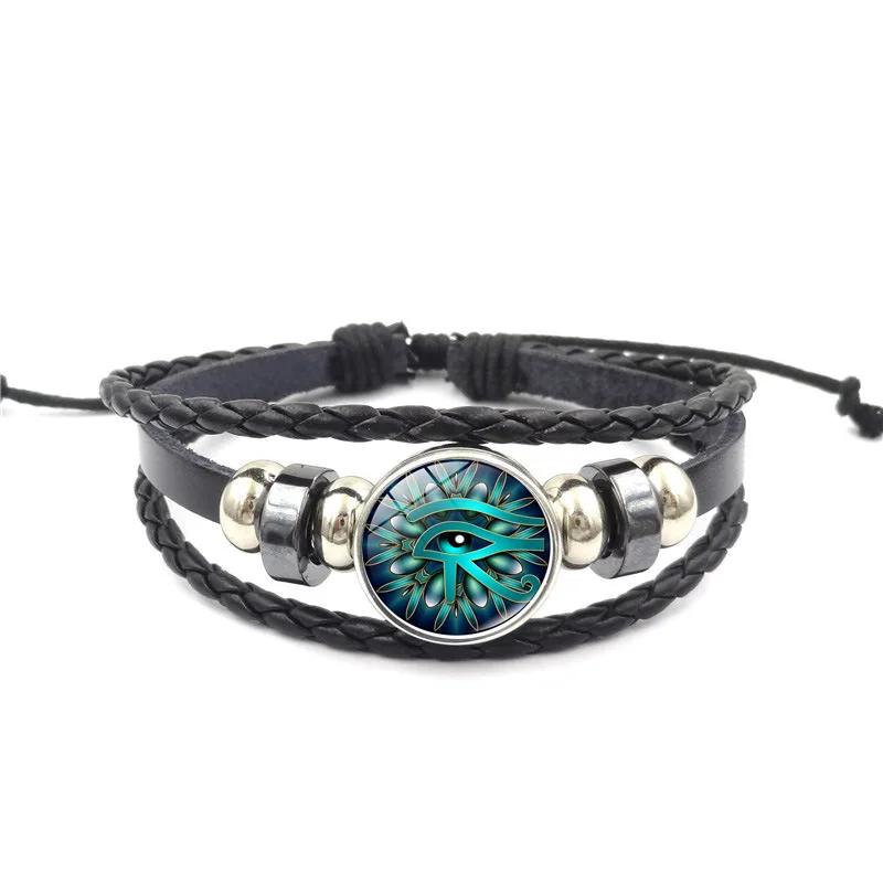 Horus Eye Time Gem Leather Bracelet Women\'s Handmade Multi-layer Knitted Beaded Bracelet Jewelry