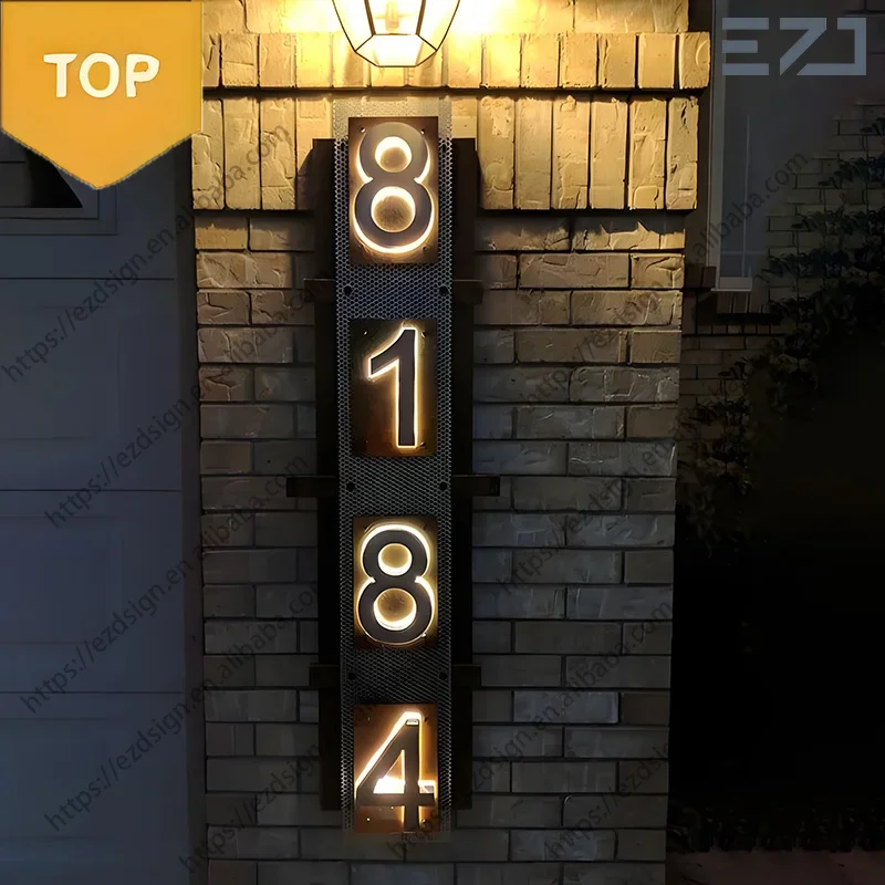 

EZD Outdoor Waterproof 3D LED Illuminated Stainless Steel Metal Backlit House Number For Address Door Plate