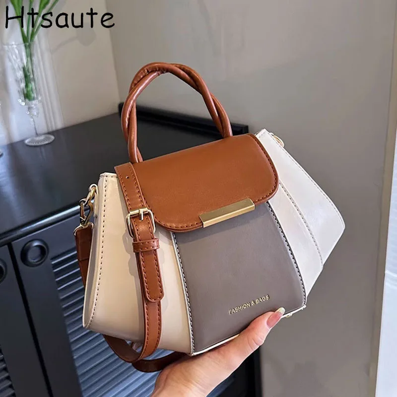 Fashion Patchwork Messenger Bags for Women PU Leather Purses and Handbags Female Designer Single Shoulder Crossbody Bag 2024