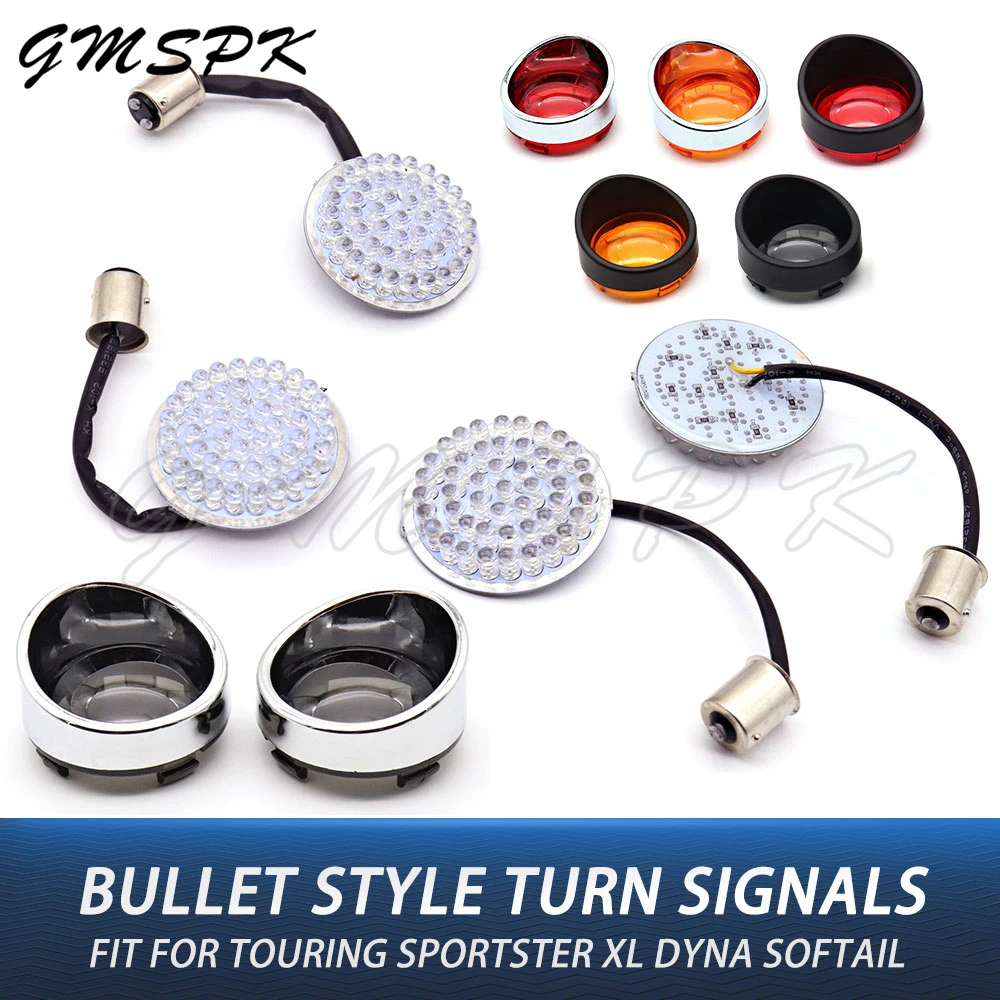 

1157 1156 Motorcycle LED Bullet Style Turn Signal Light Inserts+Lens Fit for Harley Sportster Iron 883 1200 Dyna Softail Touring
