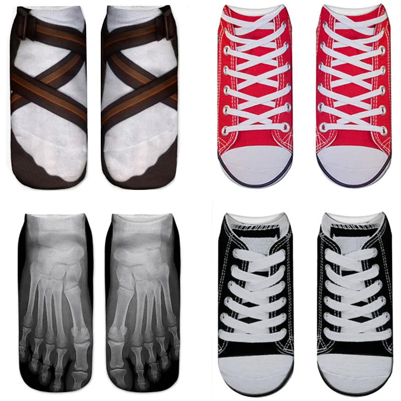 3D Printed Summer Women Socks Skull Canvas Shoes Toe Flip Flops Funny Ankle Socks Casual Cute Happy Pure Cotton Socks For Men