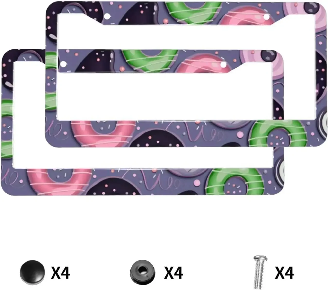 Cute Donuts Pattern Car License Plate Frame 2 Pack License Plate Holder with 2 Holes Car Tag Frame for Women Men US Vehicles