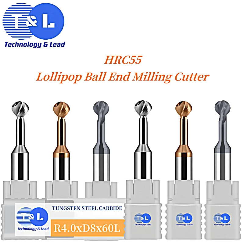 

T&L HRC55 R0.5 R1 R2 R3 R4 R5 R6 Lollipop Ball End Mill 2/3-Flute Arched Arc R Milling Cutter For Aluminum/Steel Endmills Tools