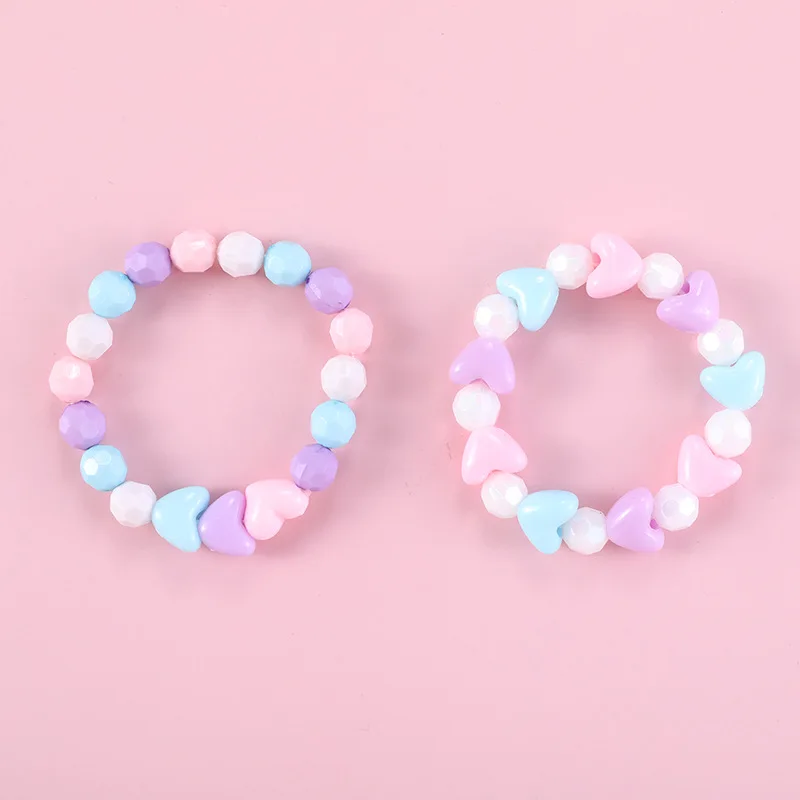 Pink Love Heart  Beads Bracelet For Children Friendship Bracelets For Girls Cute Acrylic Jewelry Accessories Charms Gift 2022