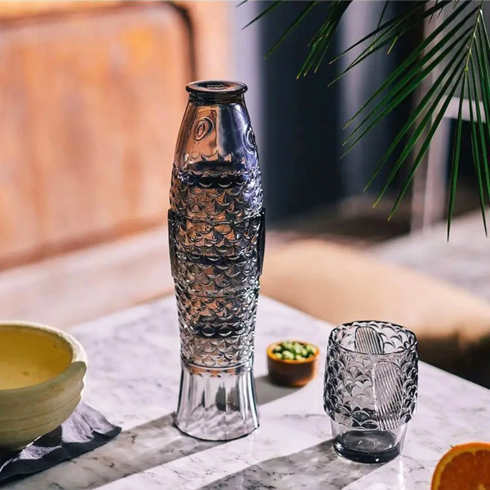 Creative Vintage Relief Koi Fish-shaped Water Cup Stacking Thickened Glass Drinking Cup Transparent Beverage Glass Living Room