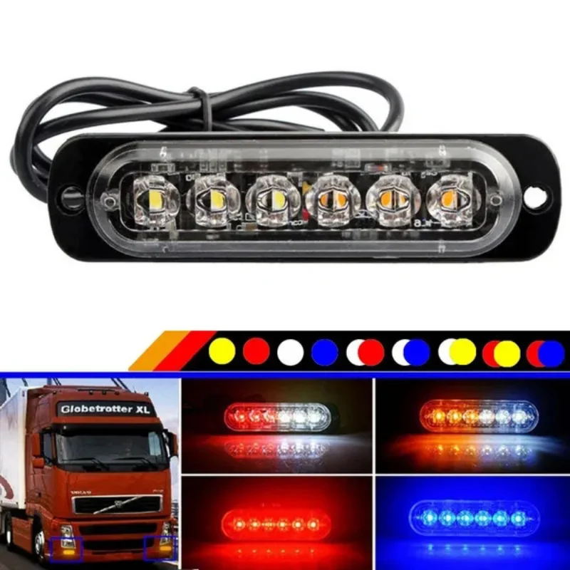 6 LED Truck Car Strobe Emergency Flashing Warning Light Yellow Red Blue Motor Truck Side High Bright Lights 18 Strobe Modes