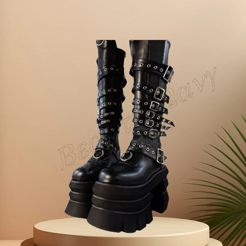 White Belt Decor Punk Boots Platform Strange Style Shoes Chunky High Heel Shoes for Women Shoes 2024 Zapatos Para Mujere