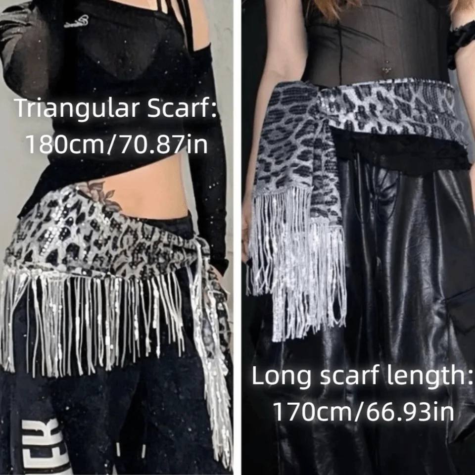 Sequin Jazz Dance Hip Scarf Y2K Hip-hop Tassels Leopard Print Belt