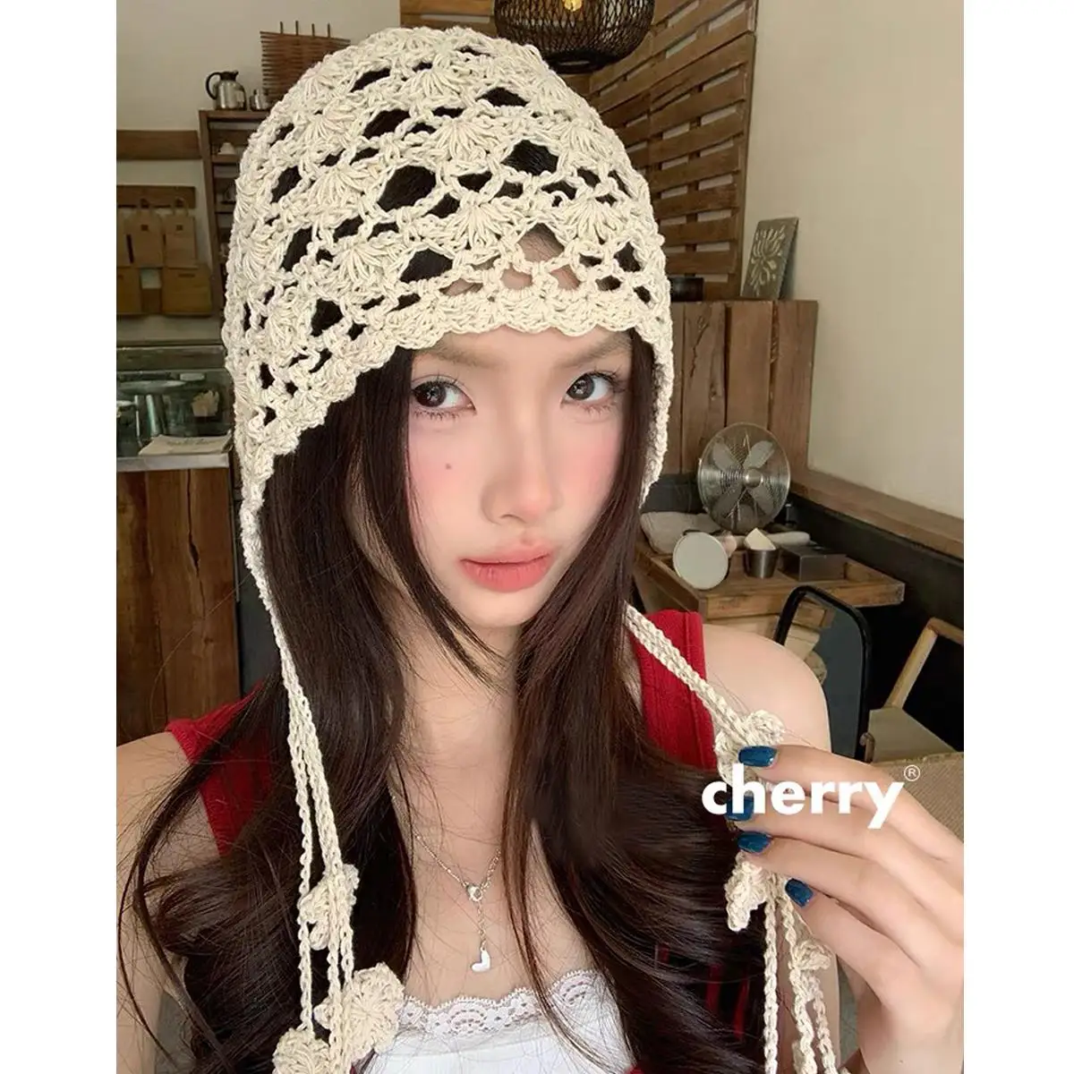 

Handmade Hollow Out Crochet Knit Beanie Cap Women Cotton Pullover Hat Hair Accessories Skullies Hats Crochet Knitted Headscarf